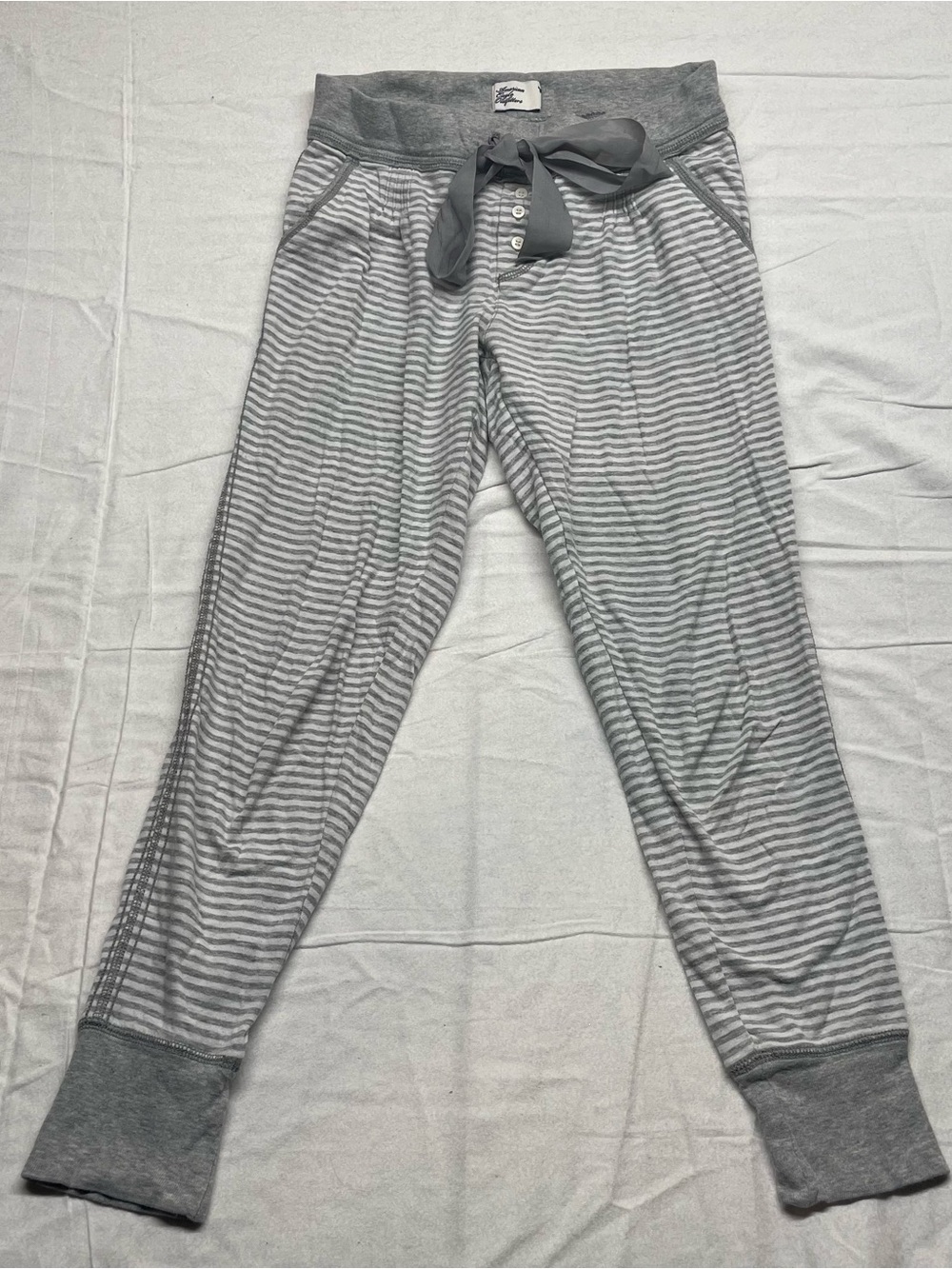 American Eagle Outfitters Gray Striped Joggers with Waist Tie